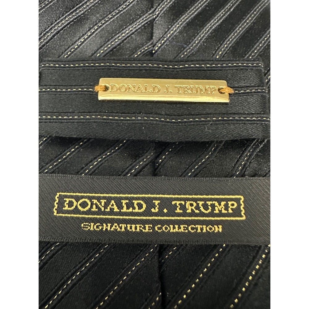 Donald J Trump Signature Collection Tie Gold Bar Black with Shiny Stripes